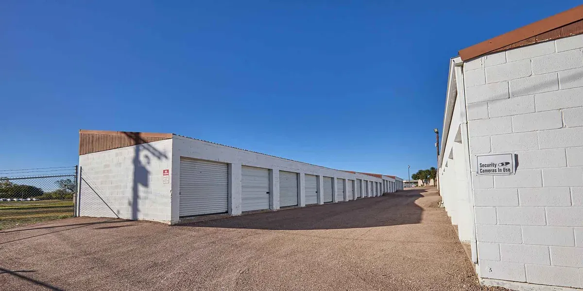 storage units along gravel road