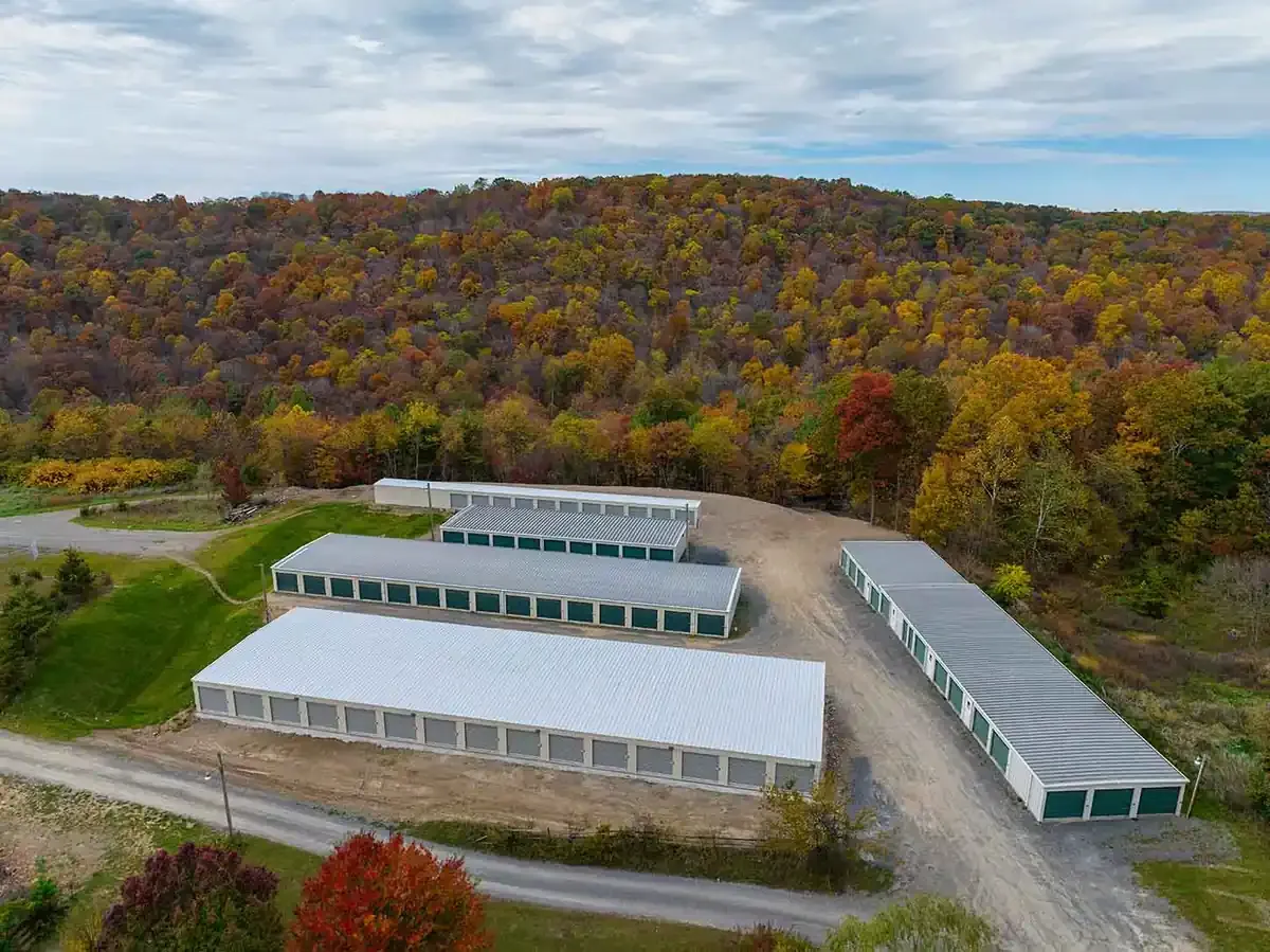 arial view of storage units
