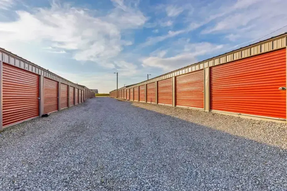 An aisle of storage units.