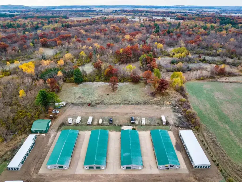 Aerial view of drive up units at KO Storage