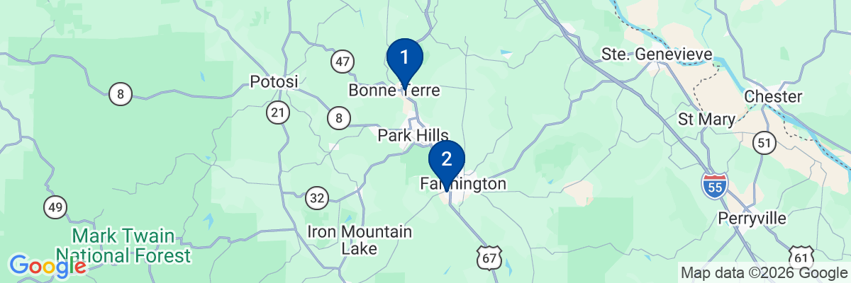 Map showing facility locations