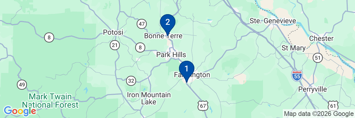 Map showing facility locations