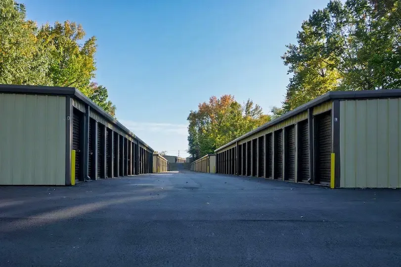 storage units along paved road