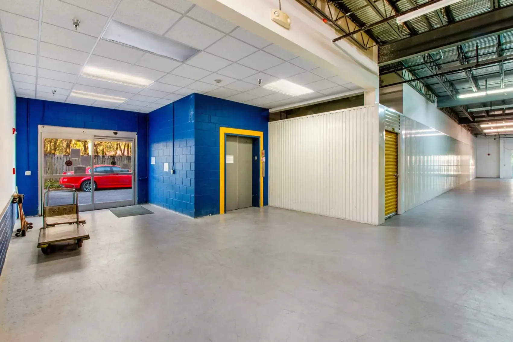 Elevator inside storage facility
