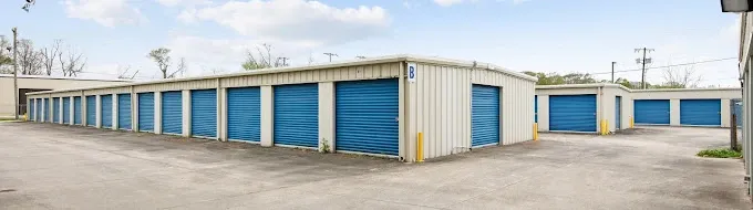 Storage units at the end of a building.
