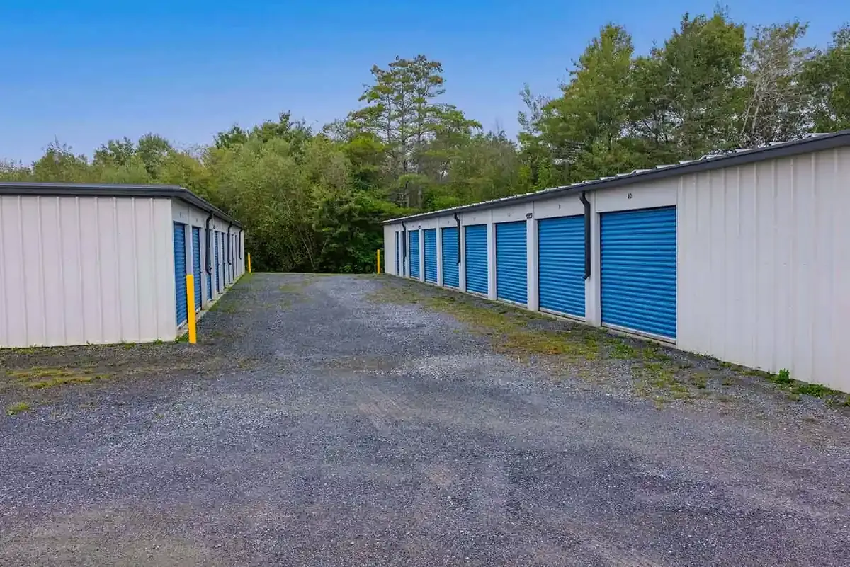 An aisle of storage units.
