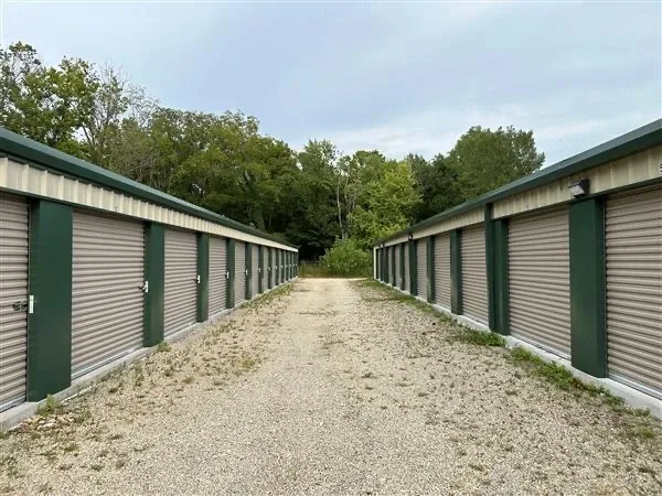 An aisle of storage units.