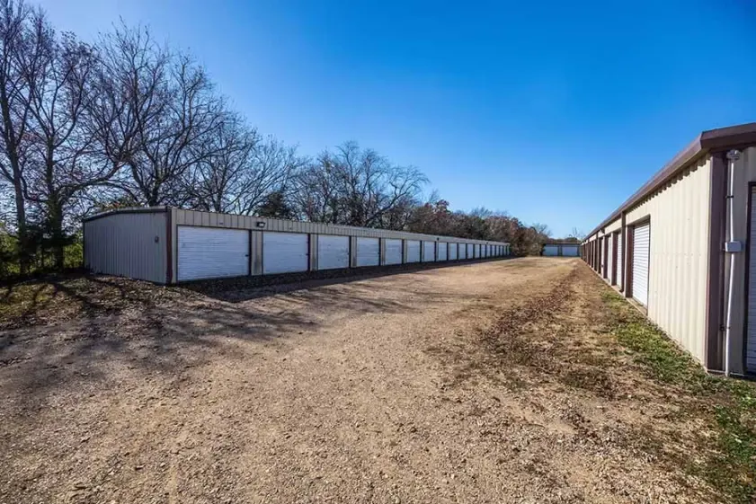 An aisle of storage units.