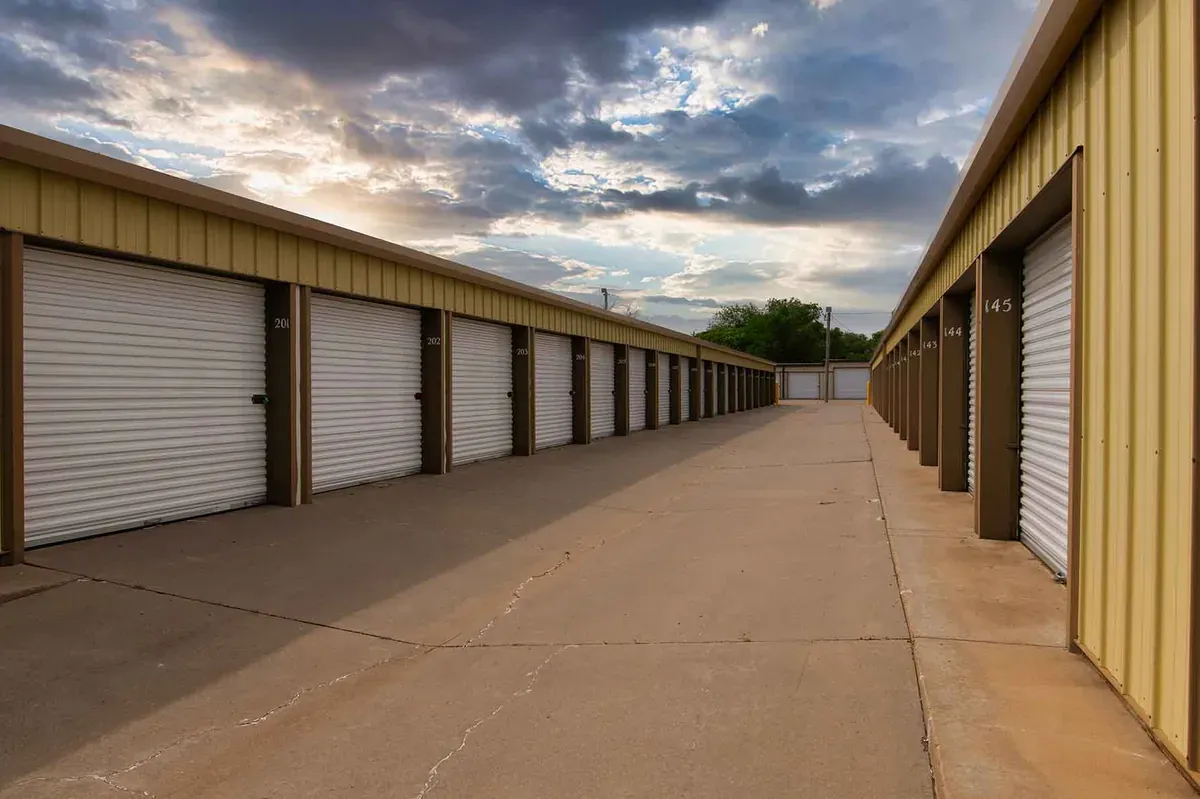 Three sides of storage units at Liberal.