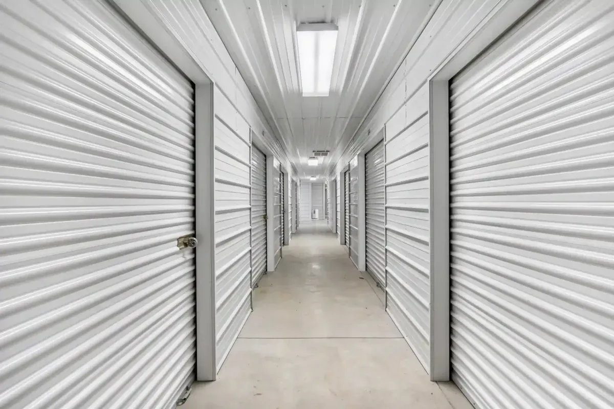 A narrow aisle of interior units.