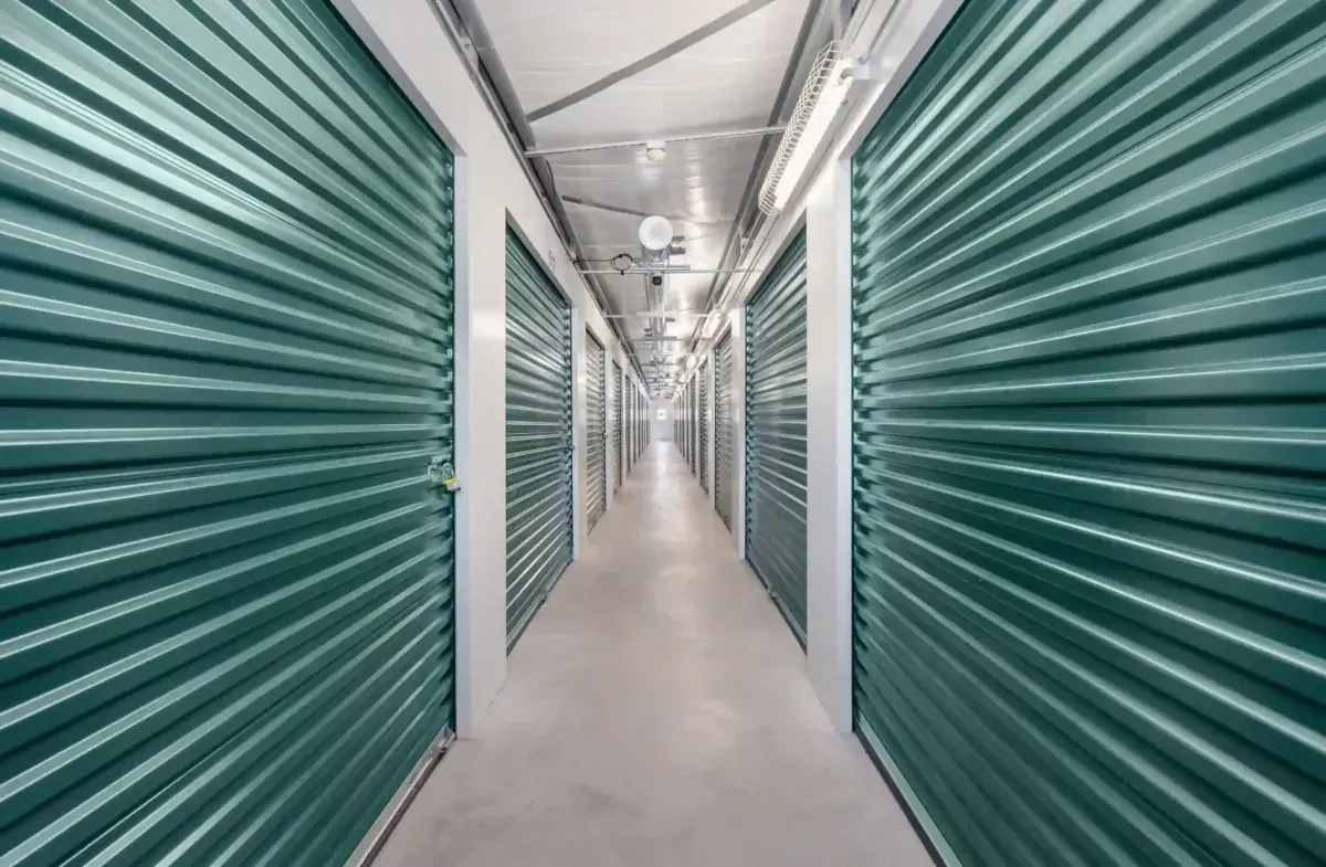 An indoor hallway of units.