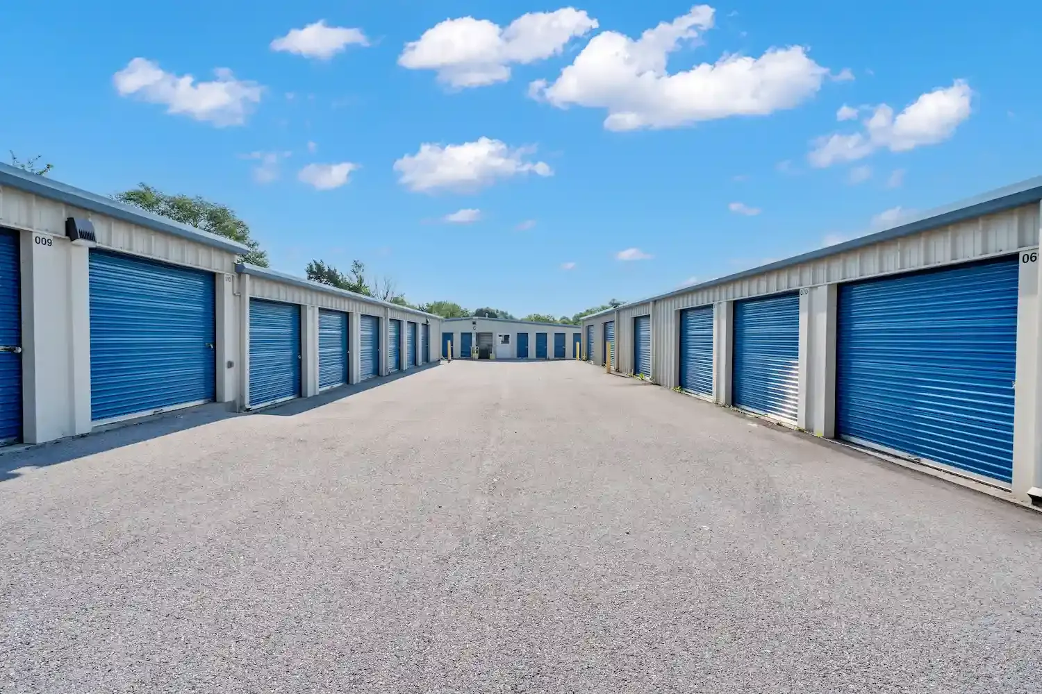 An aisle of storage units.