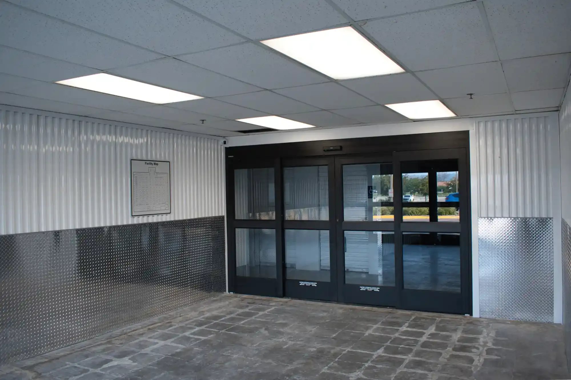 Sliding doors to get into this facility.