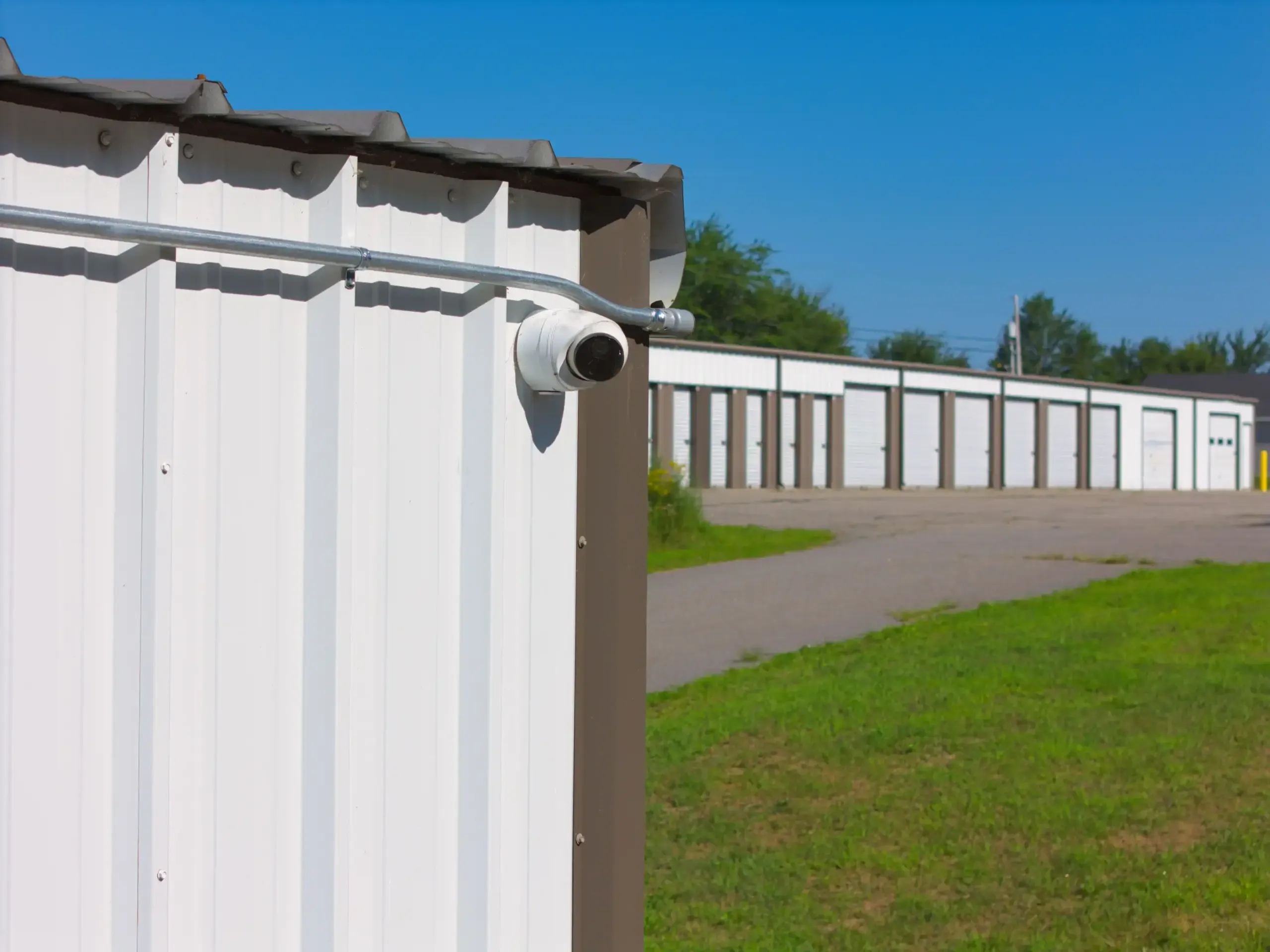 A security camera and storage units.