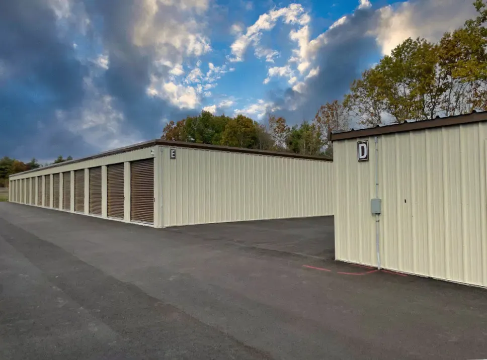The edge of two storage buildings.