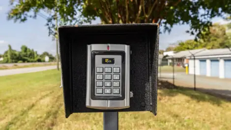 Gate with keypad access at a storage facility